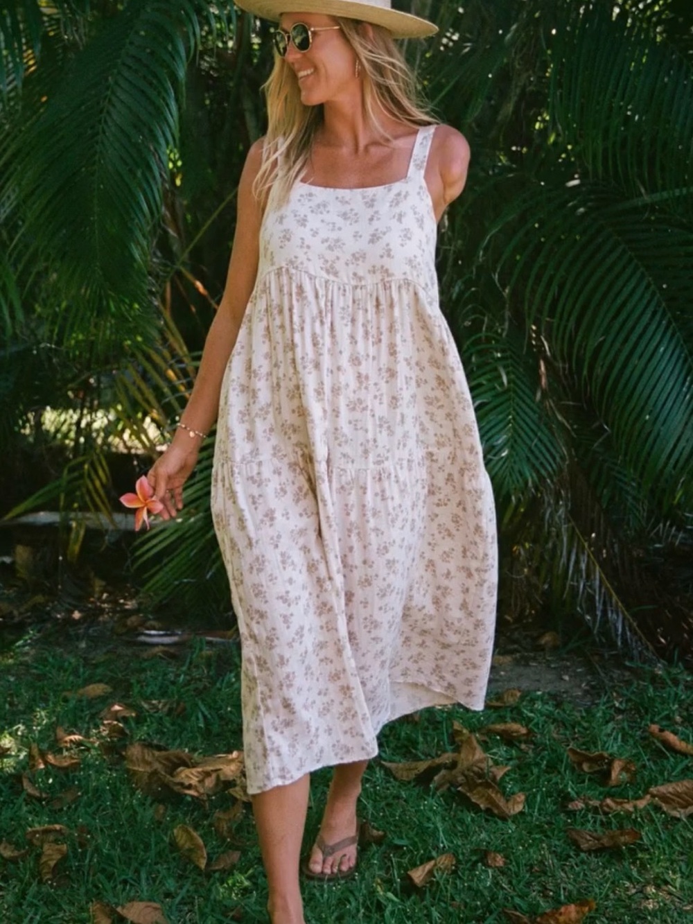 Carly Jean Los Angeles Cream Floral Tiered Midi Dress